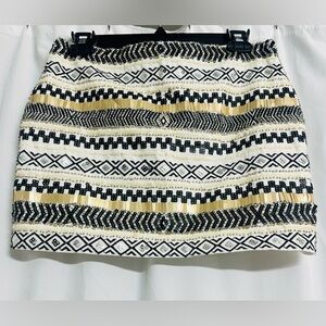 Endless Rose Geometric Patterned Blk Gold Cotton Sequin Embroidered Mini Skirt M